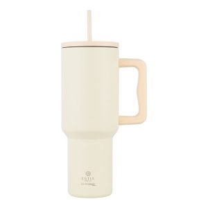 Kubek termiczny Lily White 1200 ml stal nierdzewna kremowy ze słomką 853062 Kubek termiczny Lily White 1200 ml stal nierdzewna kremowy ze słomką 853062