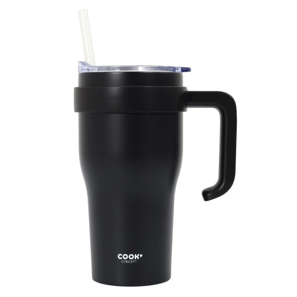 KUBEK TERMICZNY Miami 600 ml czarny z uchwytem i słomką 652220