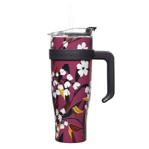 KUBEK TERMICZNY z uchwytem i słomką Fleur 1,2L różowy 652396