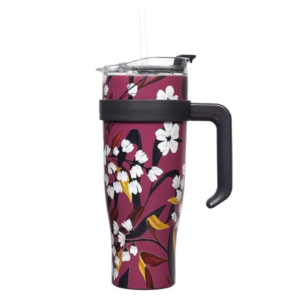 KUBEK TERMICZNY z uchwytem i słomką Fleur 1,2L różowy 652396