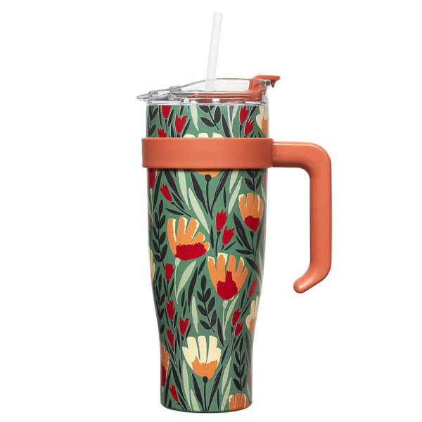 KUBEK TERMICZNY z uchwytem i słomką Fleur 1,2L zielony 652399