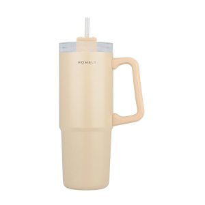 Kubek termiczny ze słomką 900 ml beż na kawę herbatę 855960
