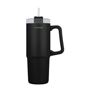 Kubek termiczny ze słomką i uchwytem na kawę herbatę 900 ml czarny 855958