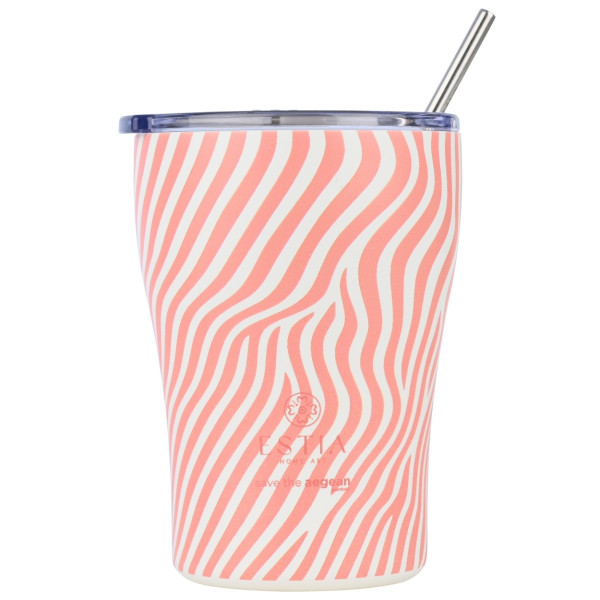 Kubek termiczny ze słomką Soft Ripple 350 ml stal nierdzewna pomarańczowy 951388
