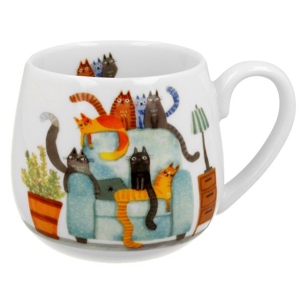Kubek wzór Koci Świat KOTY NA FOTELU porcelanowy biały 430 ml 841208