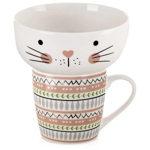 Kubek z miseczką dla dziecka porcelanowy kot 2 el. 741559 Kubek z miseczką dla dziecka porcelanowy kot 2 el. 741559
