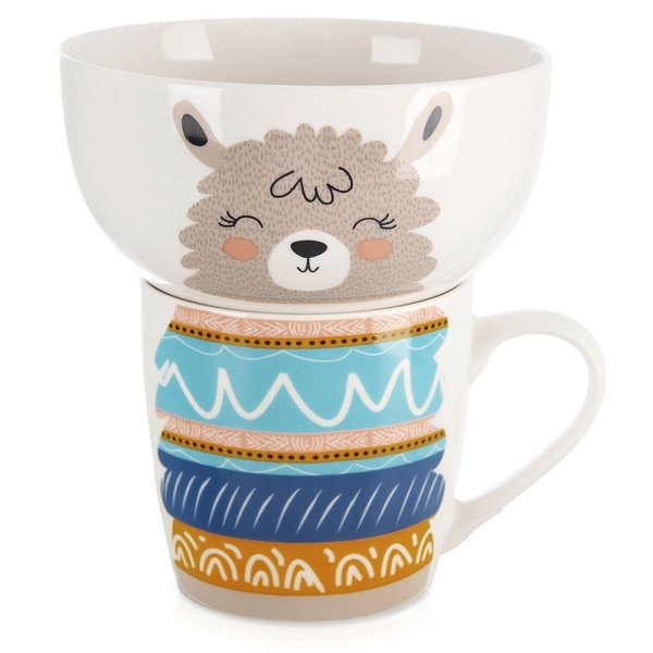 Kubek z miseczką dla dziecka porcelanowy lama 2 el. 741544