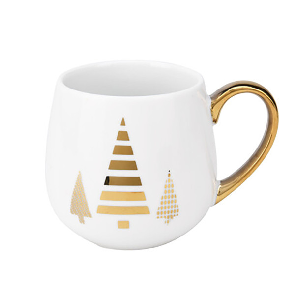 Kubek Z Uchem Świąteczny Porcelanowy Biało-Złoty 375 Ml Choinka 805394