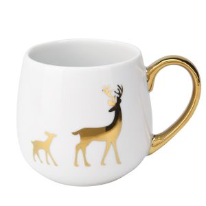 Kubek Z Uchem Świąteczny Porcelanowy Biało-Złoty 375 Ml Renifer 805402 Kubek Z Uchem Świąteczny Porcelanowy Biało-Złoty 375 Ml Renifer 805402