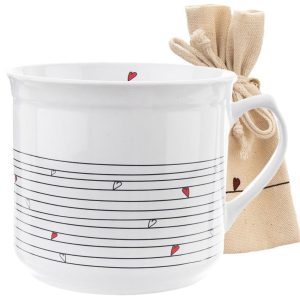 Kubek z woreczkiem ceramiczny biały SERCE 700 ml 353925 Kubek z woreczkiem ceramiczny biały SERCE 700 ml 353925