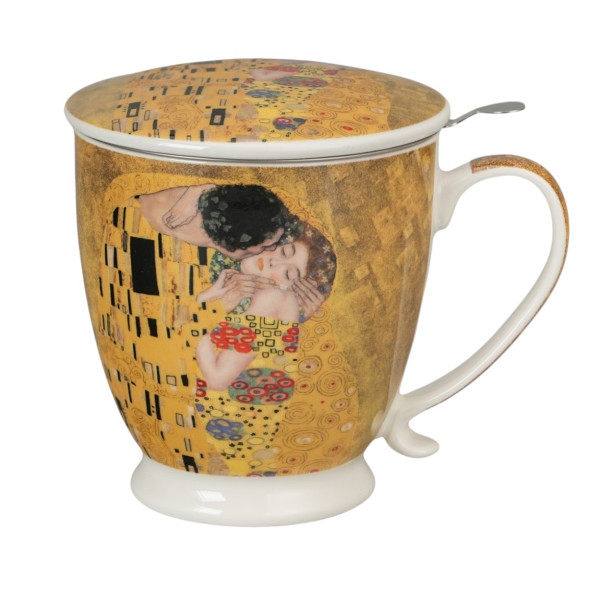 Kubek z zaparzaczem na stopce porcelana motyw obrazu Pocałunek Klimt 510ml 799403