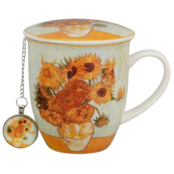 Kubek z zaparzaczem pokrywką i zawieszką wzór SUNFLOWERS Van Gogh 400 ml 841204