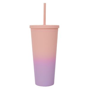 KUBEK ZE SŁOMKĄ Tie-Dye PP 700 ml pomarańczowo-różowy 652218 KUBEK ZE SŁOMKĄ Tie-Dye PP 700 ml pomarańczowo-różowy 652218