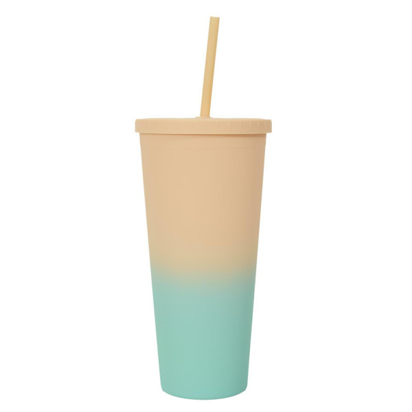 KUBEK ZE SŁOMKĄ Tie-Dye PP 700 ml żółto-turkusowy 652216