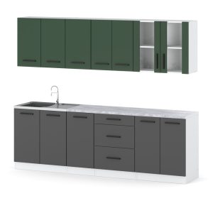 Kuchnia modułowa 2.6m biały butelkowa zieleń szary mat 591234 Kuchnia modułowa 2.6m biały butelkowa zieleń szary mat 591234