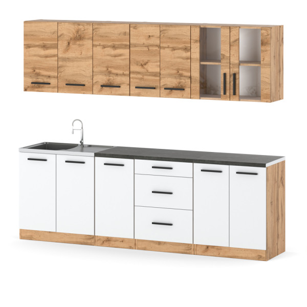 Kuchnia modułowa drewniana 2.6m wotan dąb wotan biały mat 576541