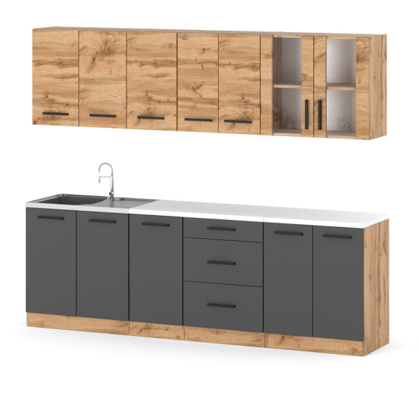 Kuchnia modułowa drewniana 2.6m wotan dąb wotan szary mat 576559