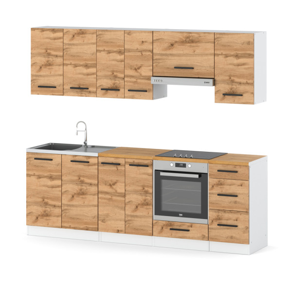 Kuchnia modułowa drewniana mokka plus 2.4m biała dąb wotan 576365