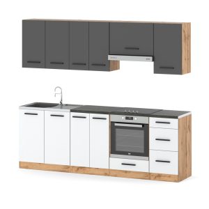Kuchnia modułowa duża mokka plus 2.4m wotan szara biała mat 576372 Kuchnia modułowa duża mokka plus 2.4m wotan szara biała mat 576372