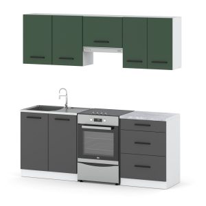 Kuchnia modułowa mała 2m biała butelkowa zieleń szary mat 602064 Kuchnia modułowa mała 2m biała butelkowa zieleń szary mat 602064