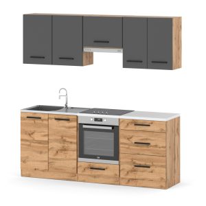 Kuchnia modułowa mała nowoczesna 2.0m wotan szary dąb wotan 602140 Kuchnia modułowa mała nowoczesna 2.0m wotan szary dąb wotan 602140