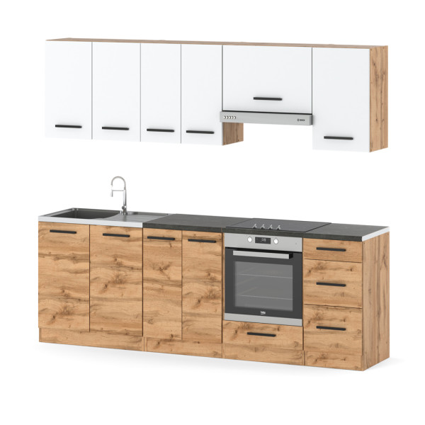 Kuchnia mokka plus 2.4m modułowa wotan biała mat dąb wotan 576332