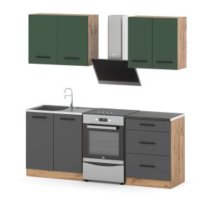 Kuchnia nowoczesna 2m modułowa wotan butelkowa zieleń szary 671860 Kuchnia nowoczesna 2m modułowa wotan butelkowa zieleń szary 671860