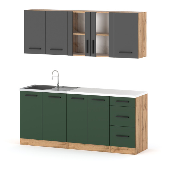 Kuchnia rest modułowa 2.0m wotan szary butelkowa zieleń 602144