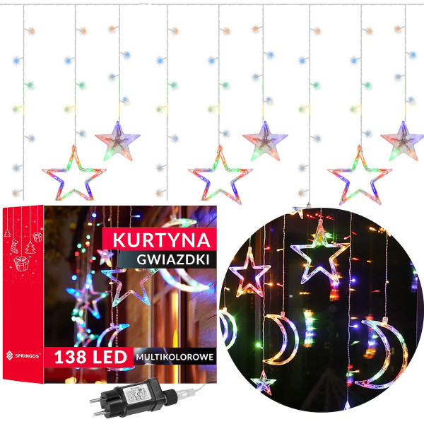 Kurtyna świetlna 138 Led światełka świąteczne multikolor 335955