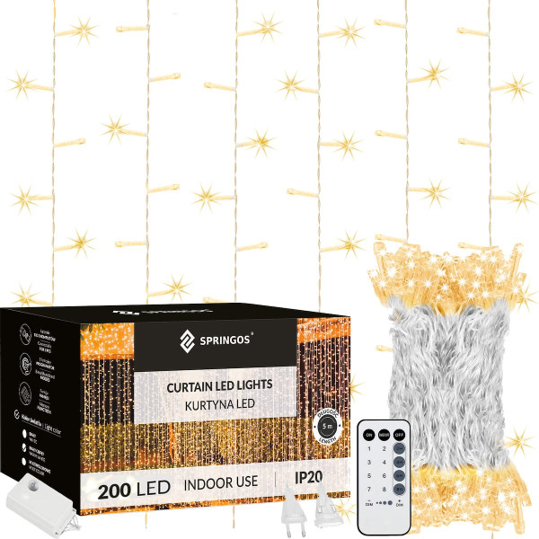 Kurtyna świetlna 200 led lampki choinkowe sople girlanda 379004