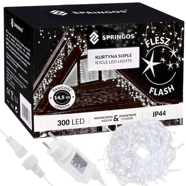 Kurtyna świetlna 300 led girlanda lampki zew. 15,5m biały zimny 336066