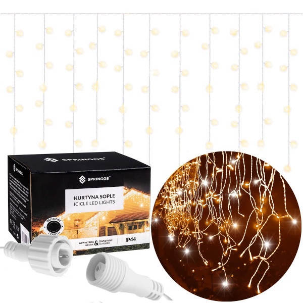 Kurtyna świetlna 300 led girlanda lampki zew. ciepły biały 335852