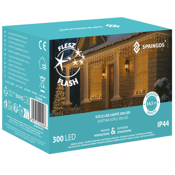 Kurtyna świetlna 300 led girlanda lampki zew. multikolor 325016