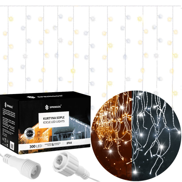 Kurtyna świetlna 300 led girlanda zewnętrzn biały ciepły 336038