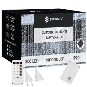 Kurtyna świetlna 300 led lampki choinkowe sople biały zimny 455257 Kurtyna świetlna 300 led lampki choinkowe sople biały zimny 455257