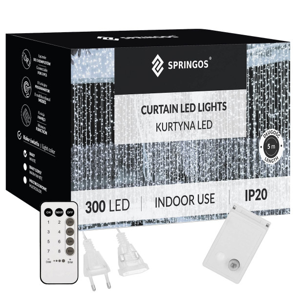 Kurtyna świetlna 300 led lampki choinkowe sople biały zimny 455257