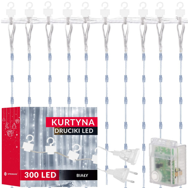 Kurtyna świetlna 300 led lampki zewnętrzne biały zimny flash 336014