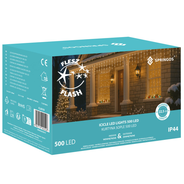 Kurtyna świetlna 500 led girlanda lampki zew. multikolor 325033