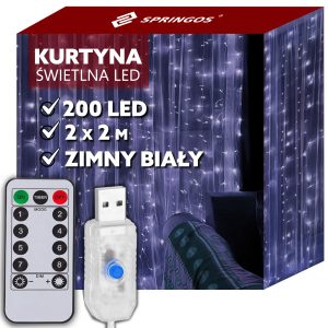 Kurtyna świetlna biały zimny 200 Led lampki wewnętrzne 335918 Kurtyna świetlna biały zimny 200 Led lampki wewnętrzne 335918