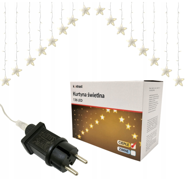 Kurtyna świetlna girlanda lampki gwiazdki WZ04 136 led ciepłe 811821