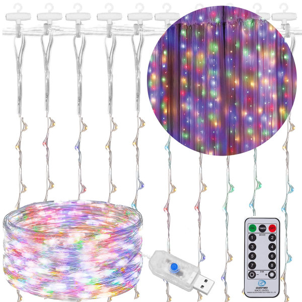Kurtyna świetlna lampki druciki 300LED zewnętrzne multikolor 336040