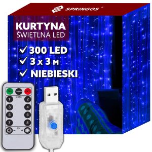Kurtyna świetlna niebieski 300 Led 3×3 m lampki wewnętrzne 336002 Kurtyna świetlna niebieski 300 Led 3×3 m lampki wewnętrzne 336002