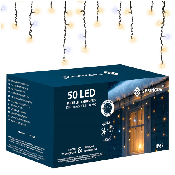 Kurtyna świetlna, sople 2,5 m lampki zewnętrzne 50 Led ciepły biały 806276