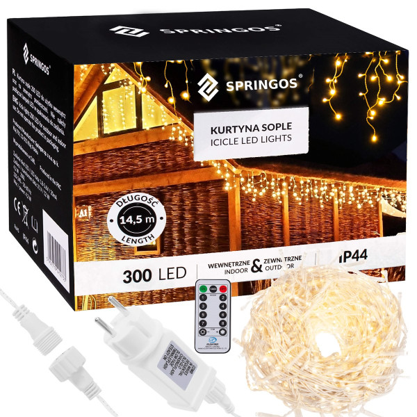 Kurtyna świetlna z pilotem 300 led girlanda, lampki wew-zew 373142