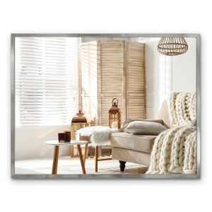 Kwadratowe Lustro do Przedpokoju w Srebrnej Ramie lustro ścienne 80×60 cm 1078280 Kwadratowe Lustro do Przedpokoju w Srebrnej Ramie lustro ścienne 80×60 cm 1078280