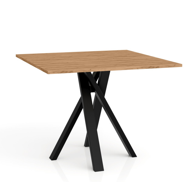 Kwadratowy stół IGO 90x90nierozkładany z metalową podstawą -dąb craft złoty 727124