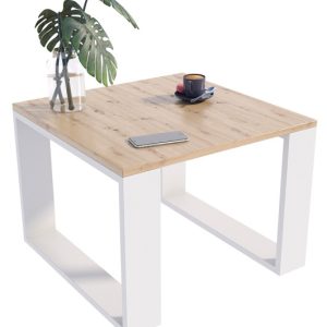 Kwadratowy stolik kawowy do salonu dąb artisan + biały – Sarreon 390567 Kwadratowy stolik kawowy do salonu dąb artisan + biały – Sarreon 390567