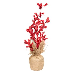 Kwiaty w doniczne czerwone 38cm juta świąteczne 827186 Kwiaty w doniczne czerwone 38cm juta świąteczne 827186