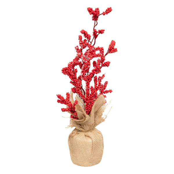 Kwiaty w doniczne czerwone 38cm juta świąteczne 827186