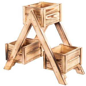 Kwietnik drewniany ogrodowy na balkon taras opalany z 3 donicami 734906 Kwietnik drewniany ogrodowy na balkon taras opalany z 3 donicami 734906
